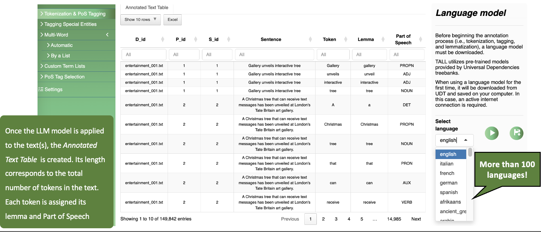 Automatic Lemmatization and PoS-Tagging through LLM