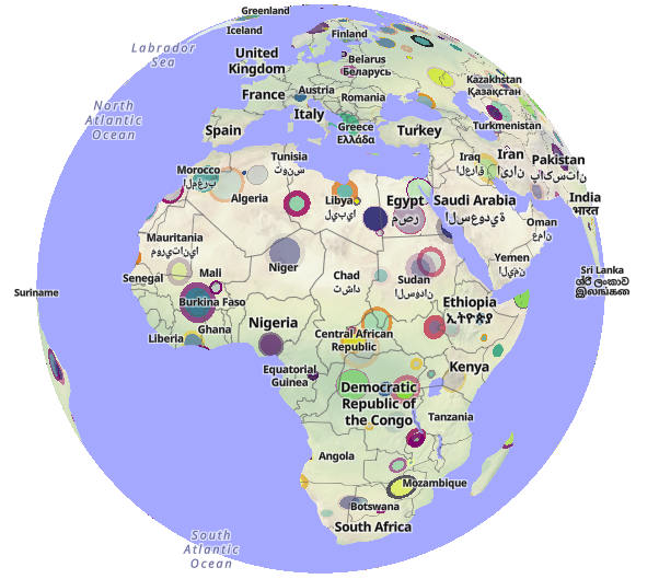 World map with overlays